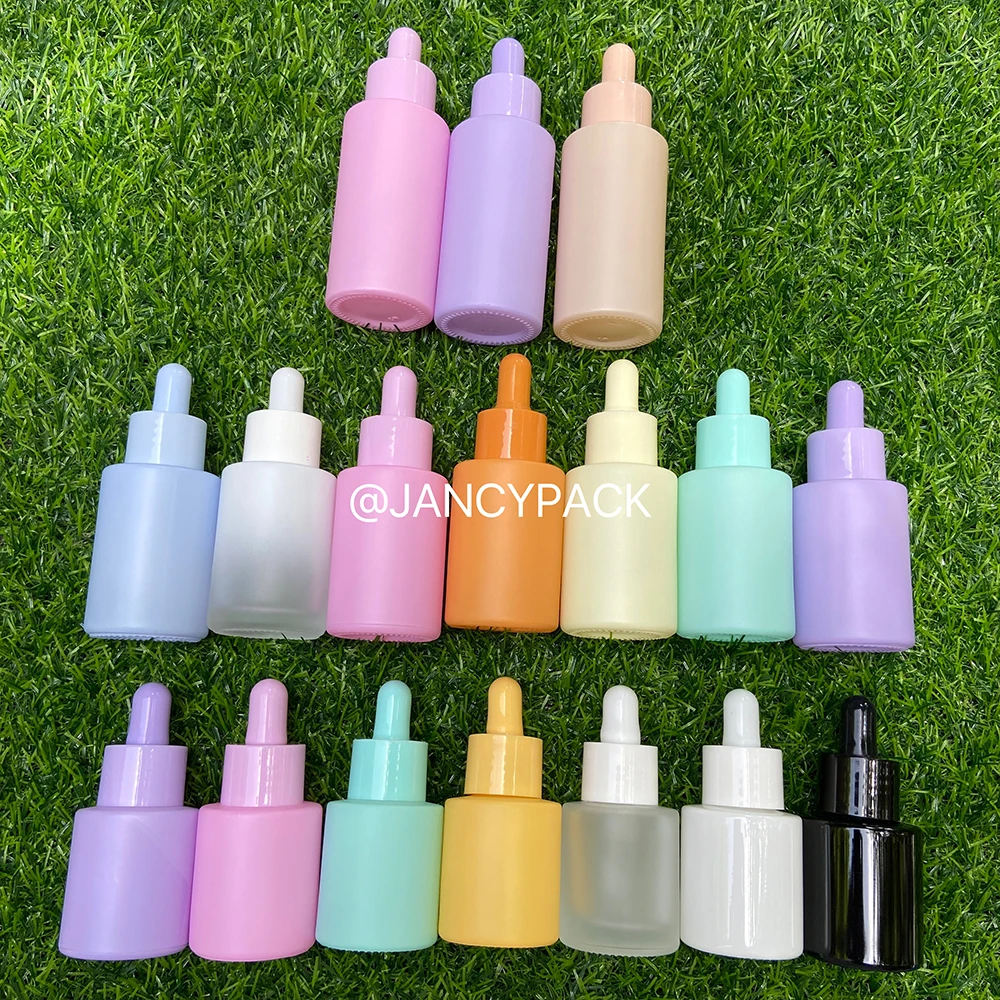 

20ml 30ml 40ml Colorful Frosted Glass Essential Oil Serum Dropper Bottle With Glass Pipette Refillable Bottle Perfume Glass