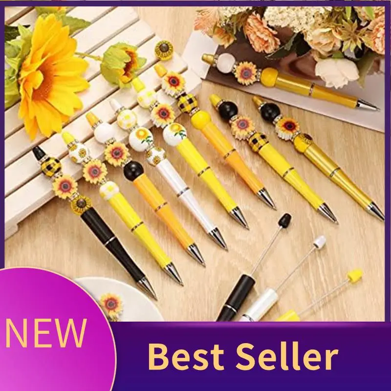 

12 Pack Plastic Beadable Pens Assorted Bead Pens Wood Beads Crystal Spacer Beads Set Round Beads Black Ink Ballpoint Pen Durable