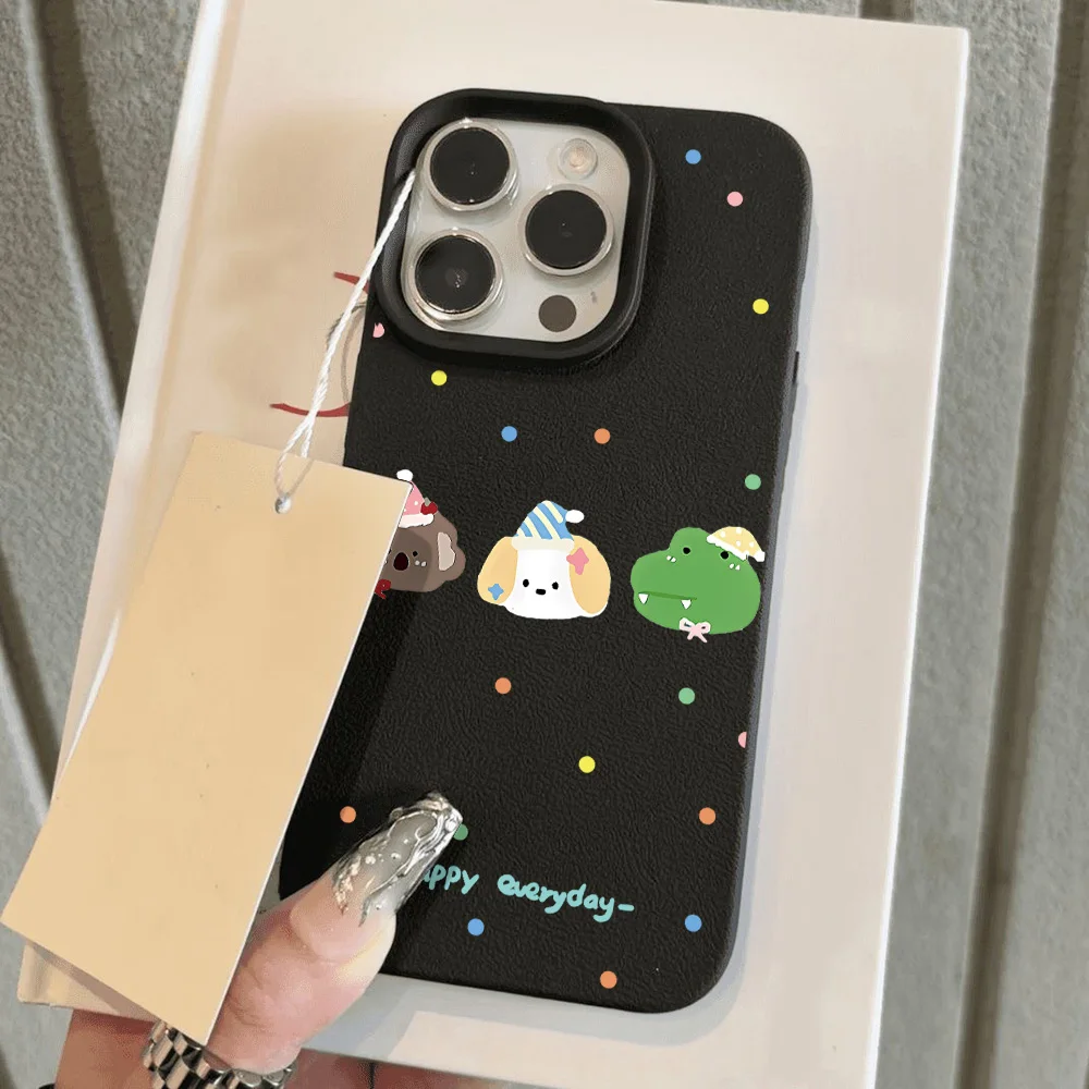 

Cartoon Cute Animals Phone Case For iPhone 13 Case iPhone 11 16 12 14 15 Pro Max 16 Plus Candy Color Leather Polka Dot Cover