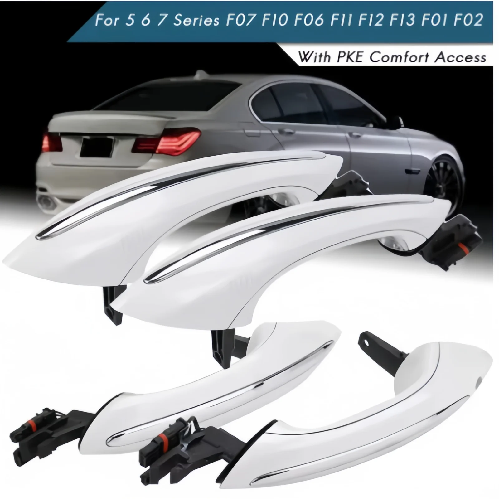 4X White Outer Outside Exterior Comfort Access Door Handle Set For BMW 5 6 7 Series F07 F10 F11 F06 F12 F13 F01 F02 51217231931