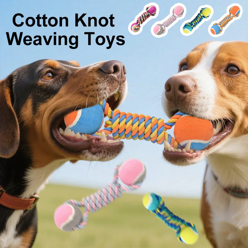 Popular dog tennis ball cotton rope toy for small and medium-sized dogs, interactive tug-of-war pet chewing supplies