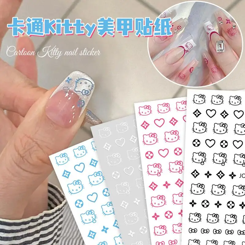 Sanrio Hello Kitty Nail Stickers Cute Anime Cartoon KT Nail Beauty Stickers Fashion Girls Toys Ornaments Holiday Gifts