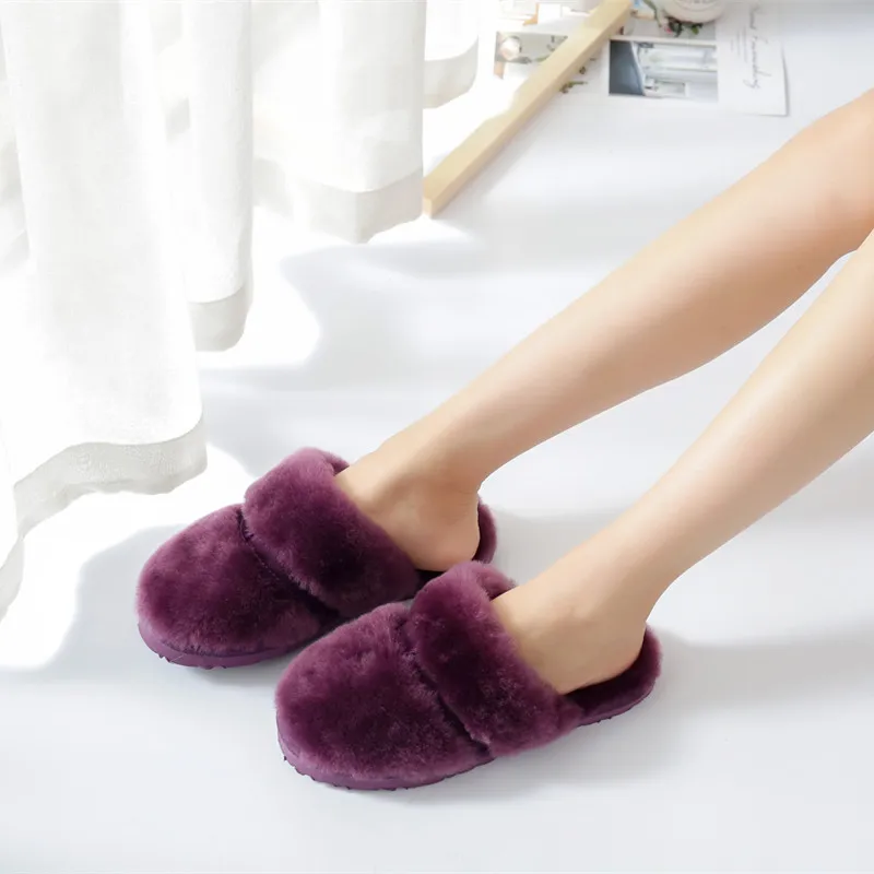 Top Quality Women Fashion Sheep Hair Slippers Unisex Candy-Colored Flat-heeled Winter and Autumn Slippers Size 34~44