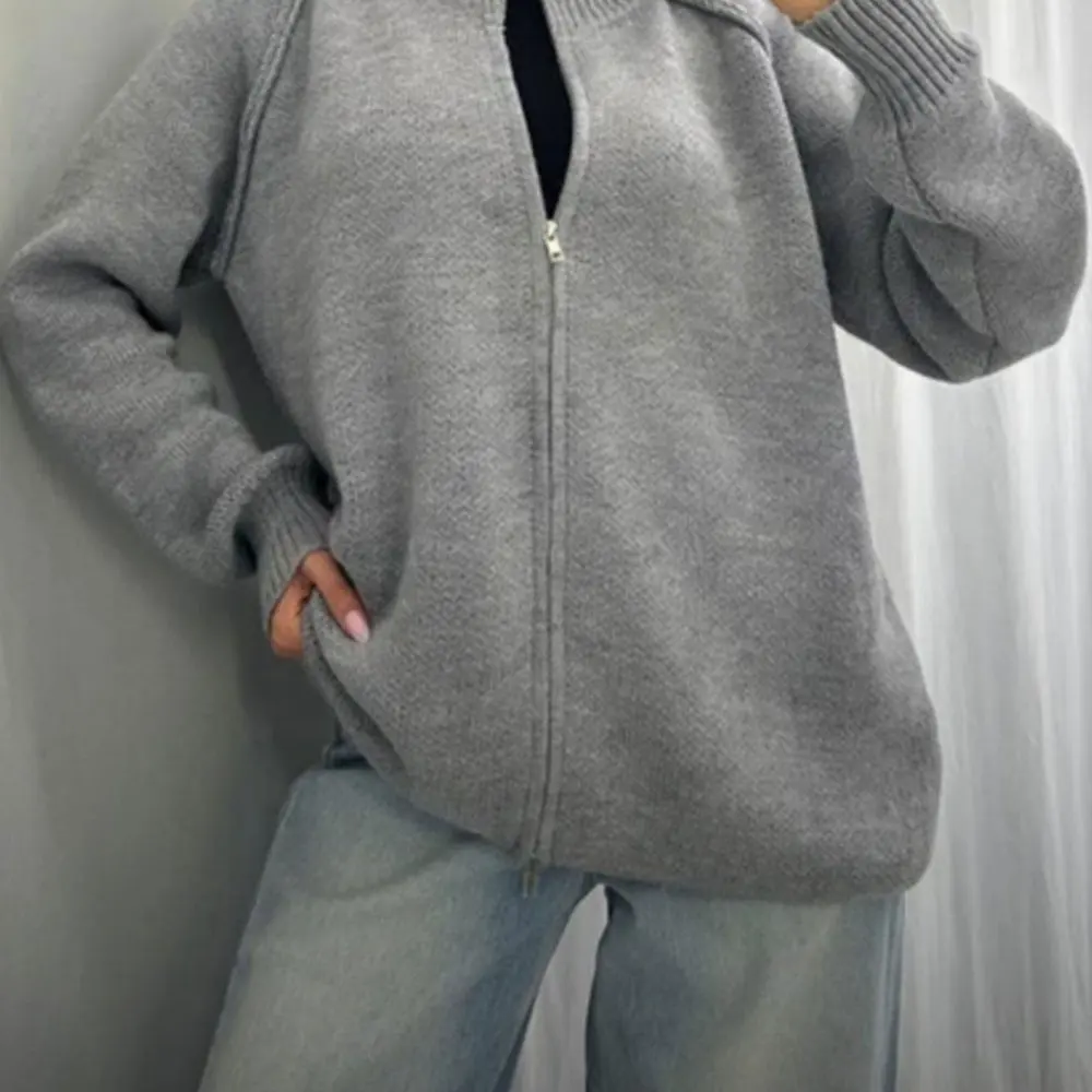 

Повседневный кардиган с круглым вырезом, облегающий длинный рукав, прямой рукав-труба, без украшения, женский трикотаж с открытой передней частью