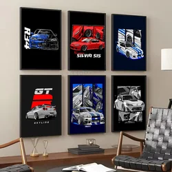 1pc Fast And Furious Sport Cars GTR Racing Car Poster Self-adhesive Art Waterproof Paper Sticker Wall Decor