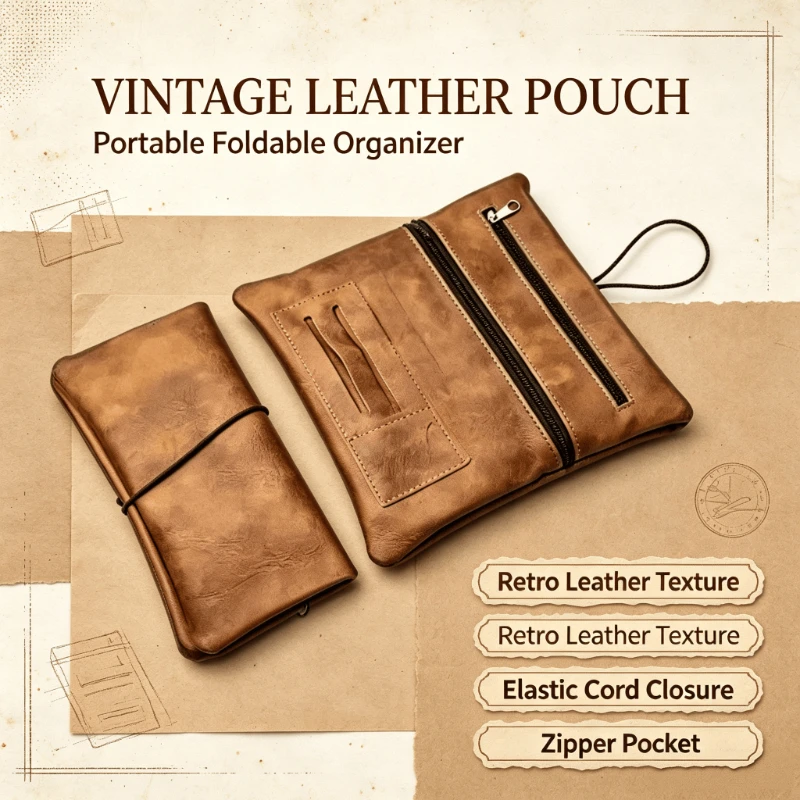 PU Imitation Leather Material Tobacco Bag Multi-functional Storage Rope Folding Hand Roll Portable Pouch For Smokers Daily