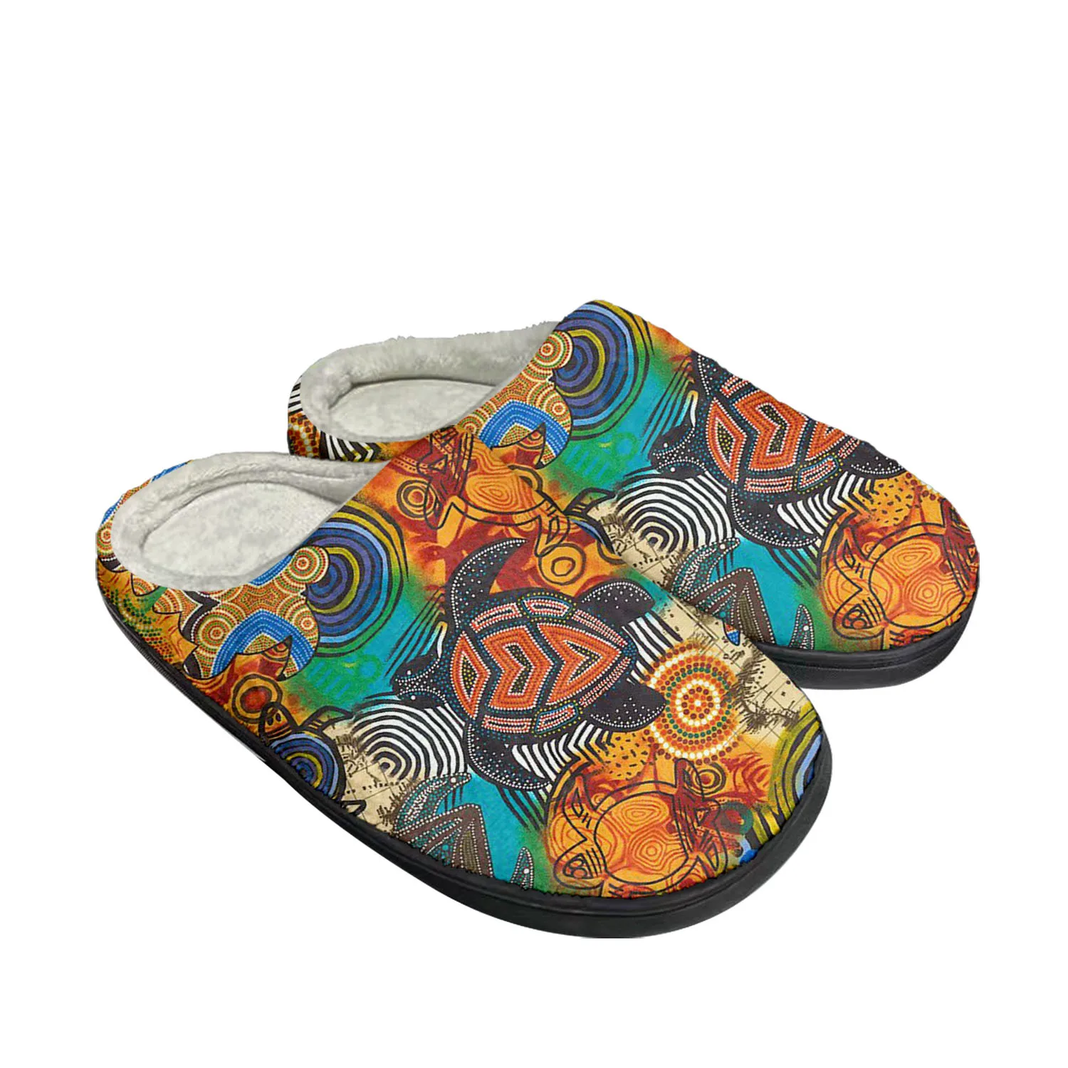 Australia Aboriginal Turtle Indigenous Art Design Home Cotton Slippers Mens Womens Plush Keep Warm Thermal Slipper Custom Shoes