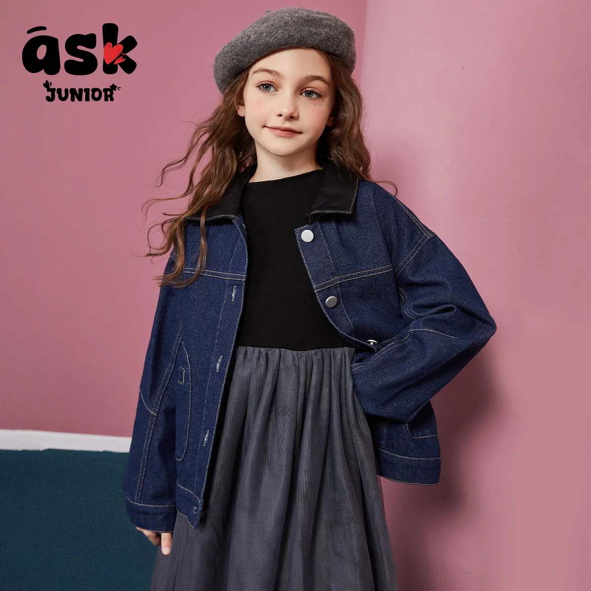 اسأل الأطفال الصغار في منتصف العمر الفتيات الزرقاء الربيع والخريف الجلود طوق عارضة الرجعية المياه في سن المراهقة الدنيم سترة #4