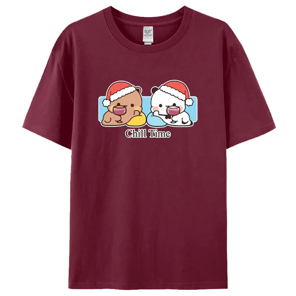 Chill Time Bubu Dudu Christmas Sweatshirt Matching Couple Holiday Casual Tshirt Cute Bear Printed Shirt Men Women Cotton Tee Top