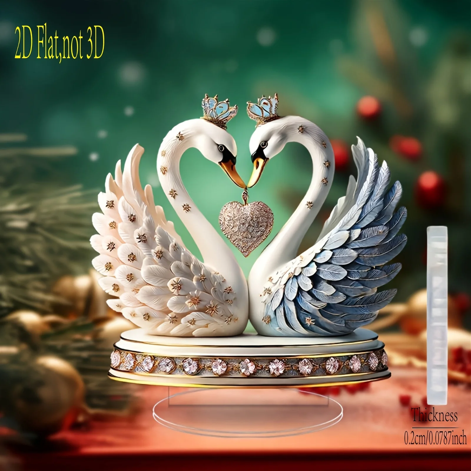 2D Flat, Single-piece Crown Elegant Swan Couple 2D Heart-Shaped Acrylic Decoration Valentine's Day/Anniversary/Wedding Table Dec
