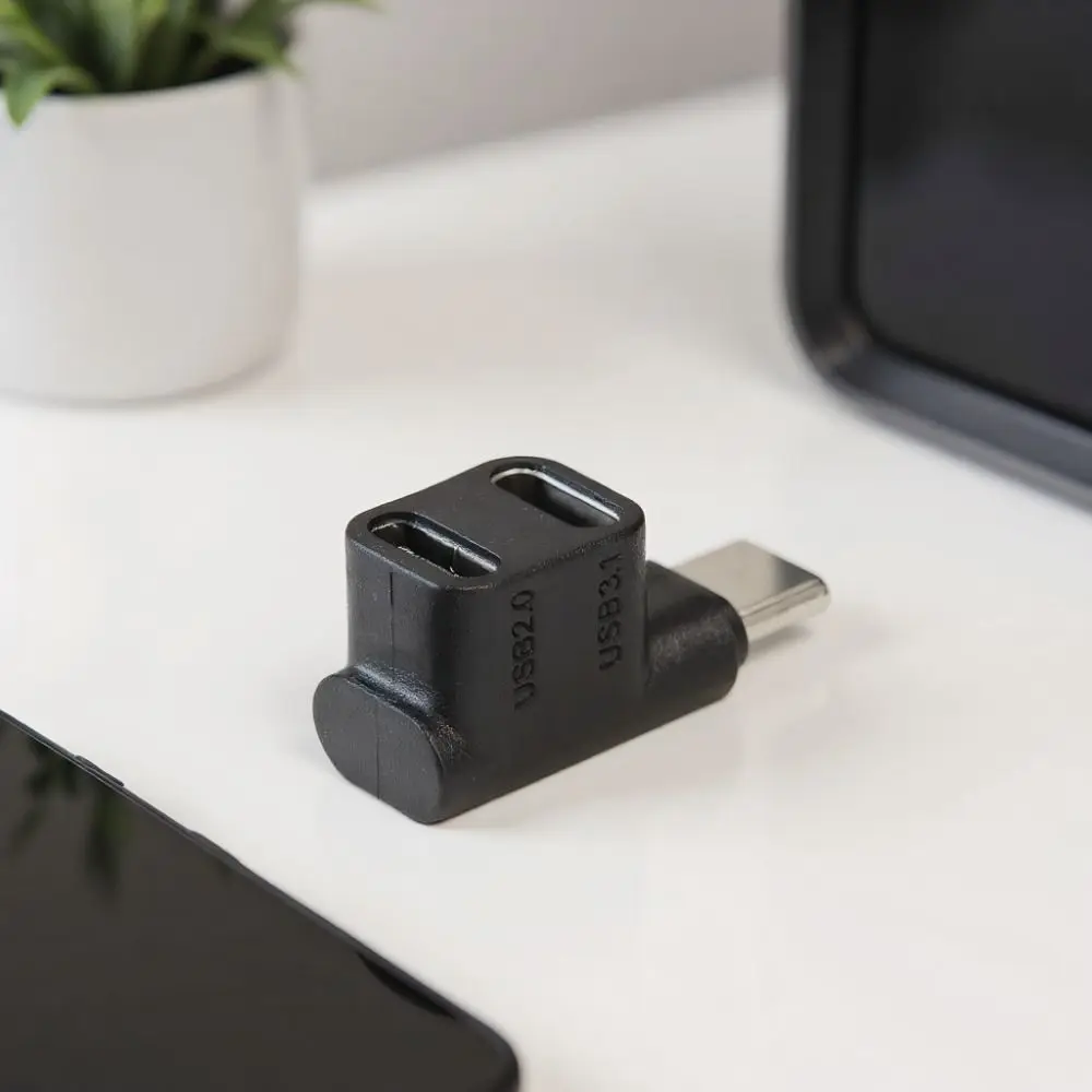 2PCS 10Gbps USB C Adapter 4K@60Hz 100W USB C Splitter USB 3.1 Type C Male to USBC 3.1 USB C2.0 90 Degree Angle