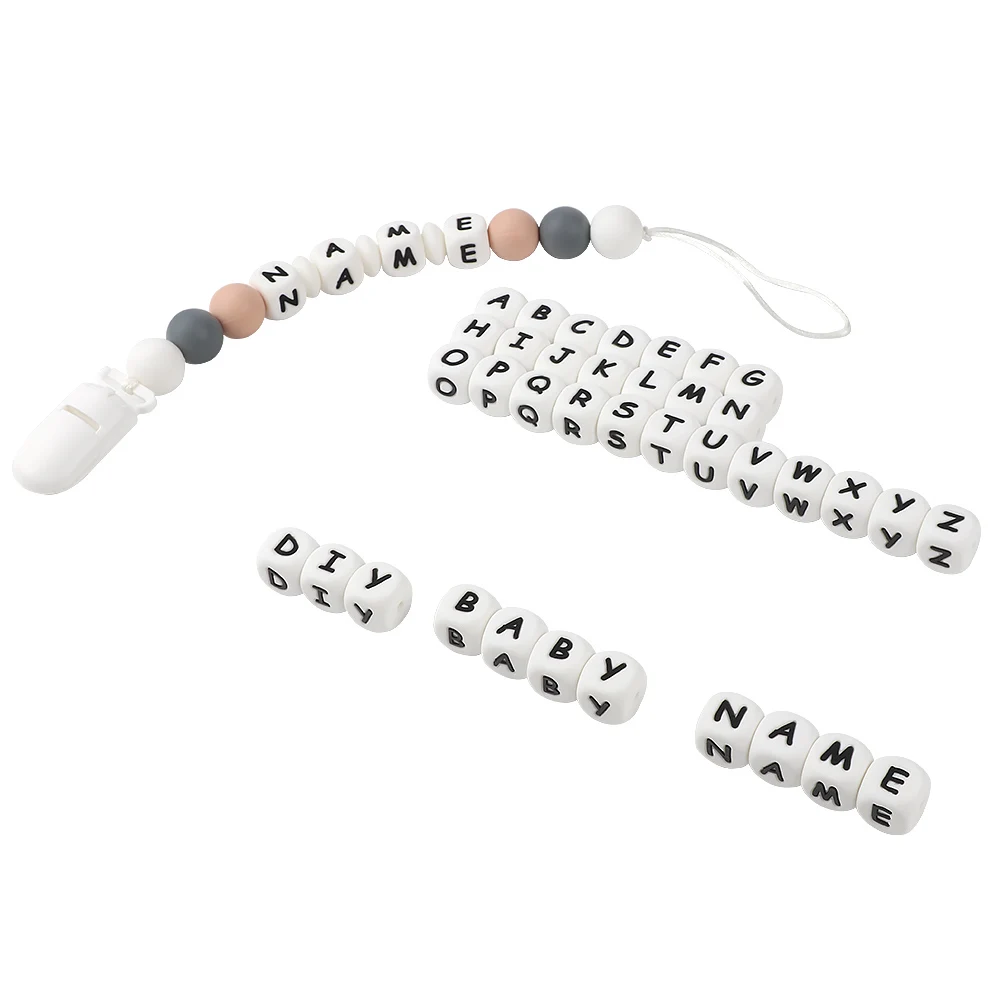 TYRY.HU-Perles de dentition en silicone 12mm, 10 pièces, lettres russes, nom, diy, clips de sucette pour bébé TeWindsor, perles de qualité