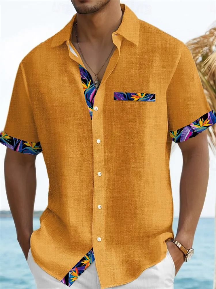 Summer Hawaiian men's shirt vacation daily slim fit top simple elegant pattern plaid social casual fashion