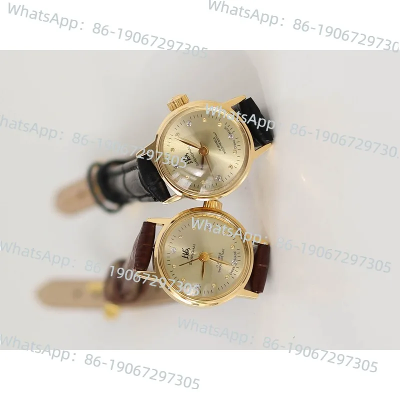 

Shanghai Retro Gold-plated Black Leather Strap Manual Mechanical Women's Watch 1990s