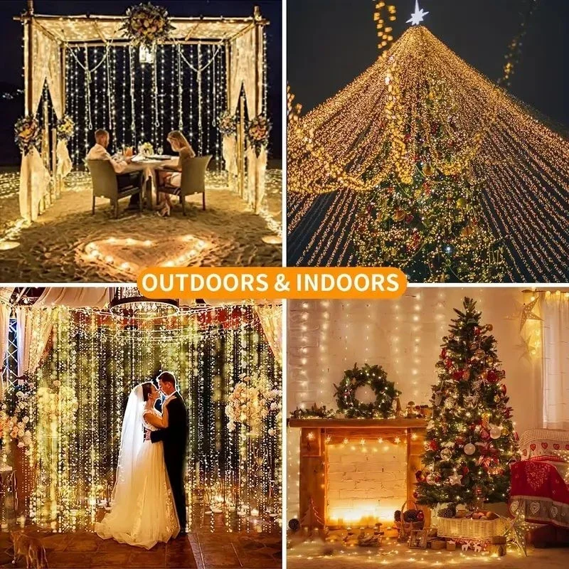 3x3m Curtain LED String Lights 8 Modes Remote Control Fairy Light Bedroom Home Decor Wedding Holiday Party Christmas Decorations