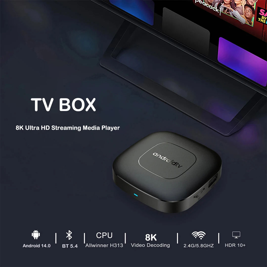 T1 Smart Android TV Box Android 14 Allwinner H313 Google Assistant double Wifi 5G 8K vidéo 8GB 128GB lecteur multimédia décodeur rapide