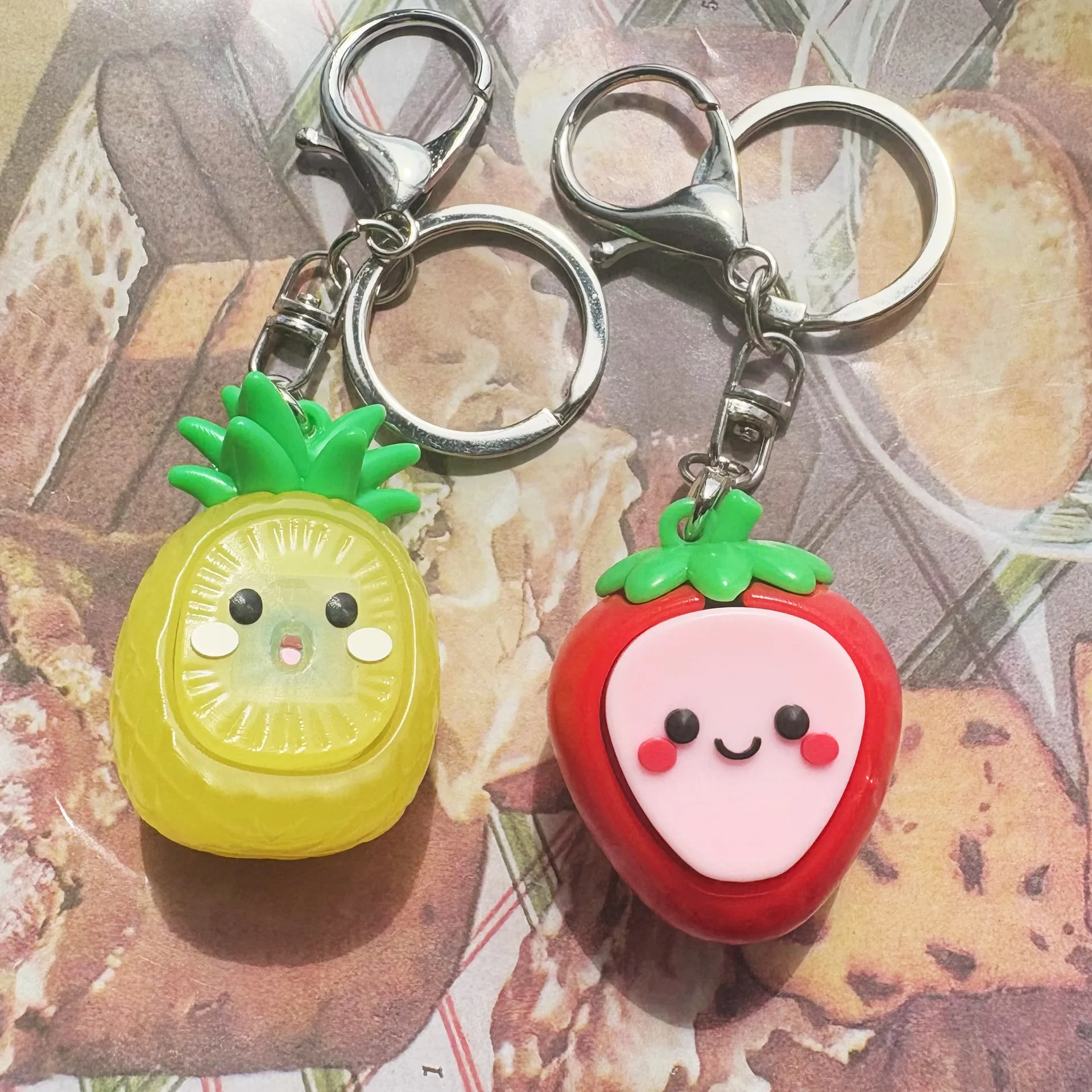 Simulated Fruit Keyboard Keychain 3D Printed Lemon Peach Fidget Toy Crisp Click Sound Stress Relief Keyring Christmas Gifts