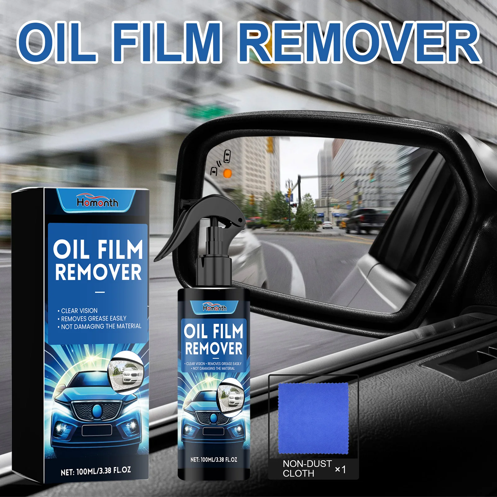 Homonth Windshield Oil Film Cleaner - Glass Film Removal Cream Spray Effective For Auto And Home Glass To Clear For Car 100ml