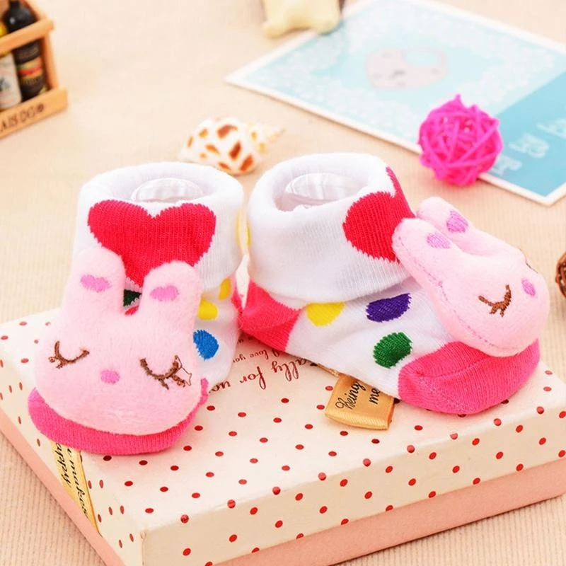 090B Baby Socks Anti-Slip Cotton Newborn Infant Cartoon Animal Slippers Unisex