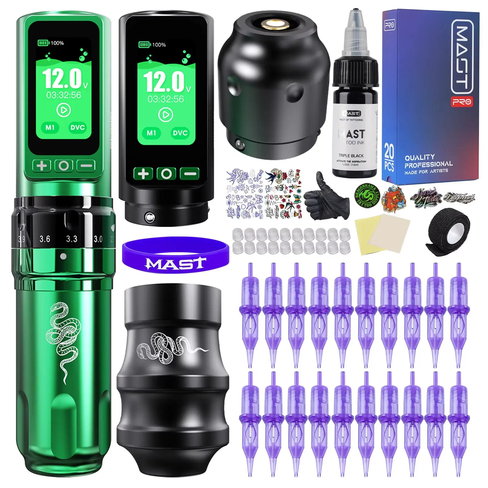 Dragonhawk Fold Pro Jaar van de Slang Volledige Draadloze Tatoeëerkit 7 Slagen 2 Batterijen Nadelcartridges voor Lichaamskunstenaar