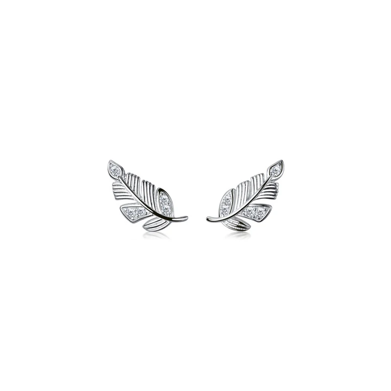 Modian New Exquisite Tree Leaves Stud Earrings for Girls Lady Women Clear CZ Minimalist Silver Prevent Allergy Jewelry Brinco