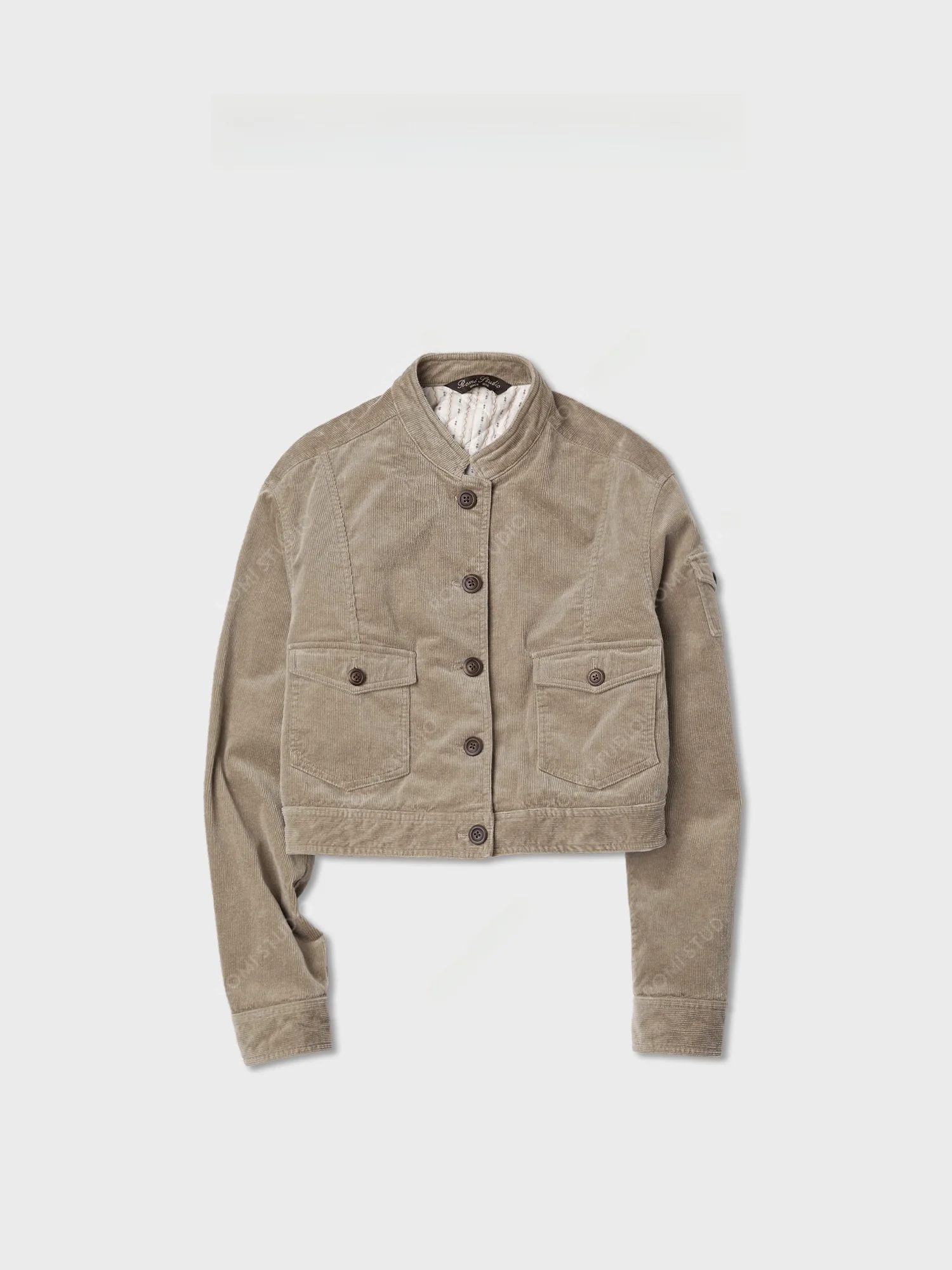 

ROMI STUDIO Casual Waed Corduroy Jaet Stand Collar Cotton Lined Heavy Sanding Women's Open Cardigan Sle Zipper Closure