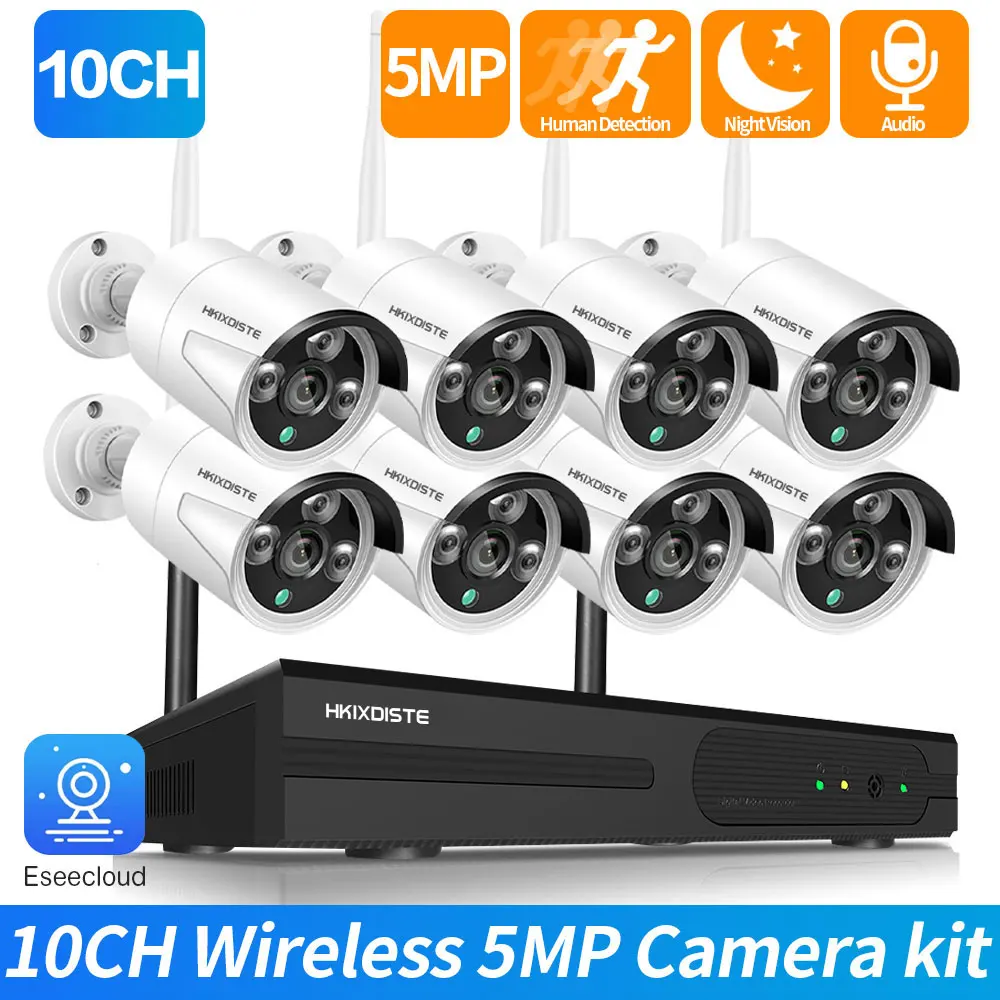 

10CH 8CH EseeCloud WiFi Security Camera System 5MP Wifi NVR Outdoor Human Detection CCTV Camera Wireless Surveillance System