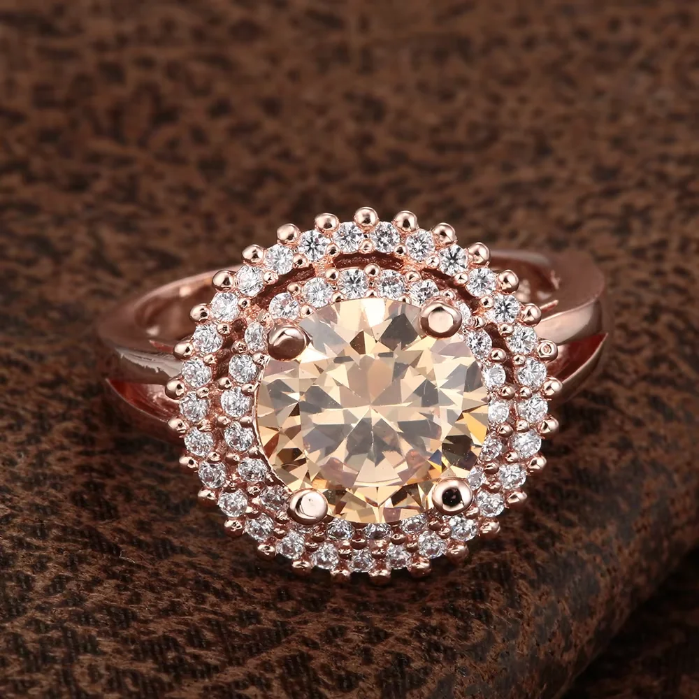 Luxury Sparkling AAA Zirconia Crystal flower Rings for Women Engagement Wedding Ring Fashion Rose Gold Color Jewelry