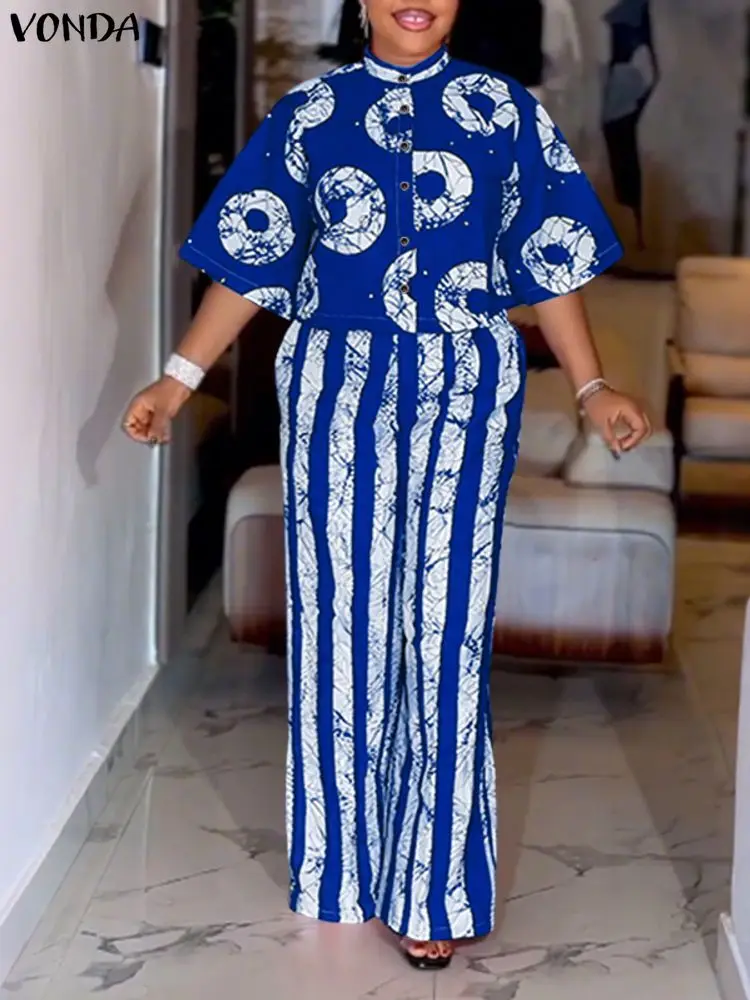 حجم كبير 5XL فوندا النساء البوهيمي 2 قطعة وتتسابق الخريف 3/4 كم قمصان الموضة بنطال ذو قصة أرجل واسعة طباعة خمر بانت مجموعات 2 قطعة