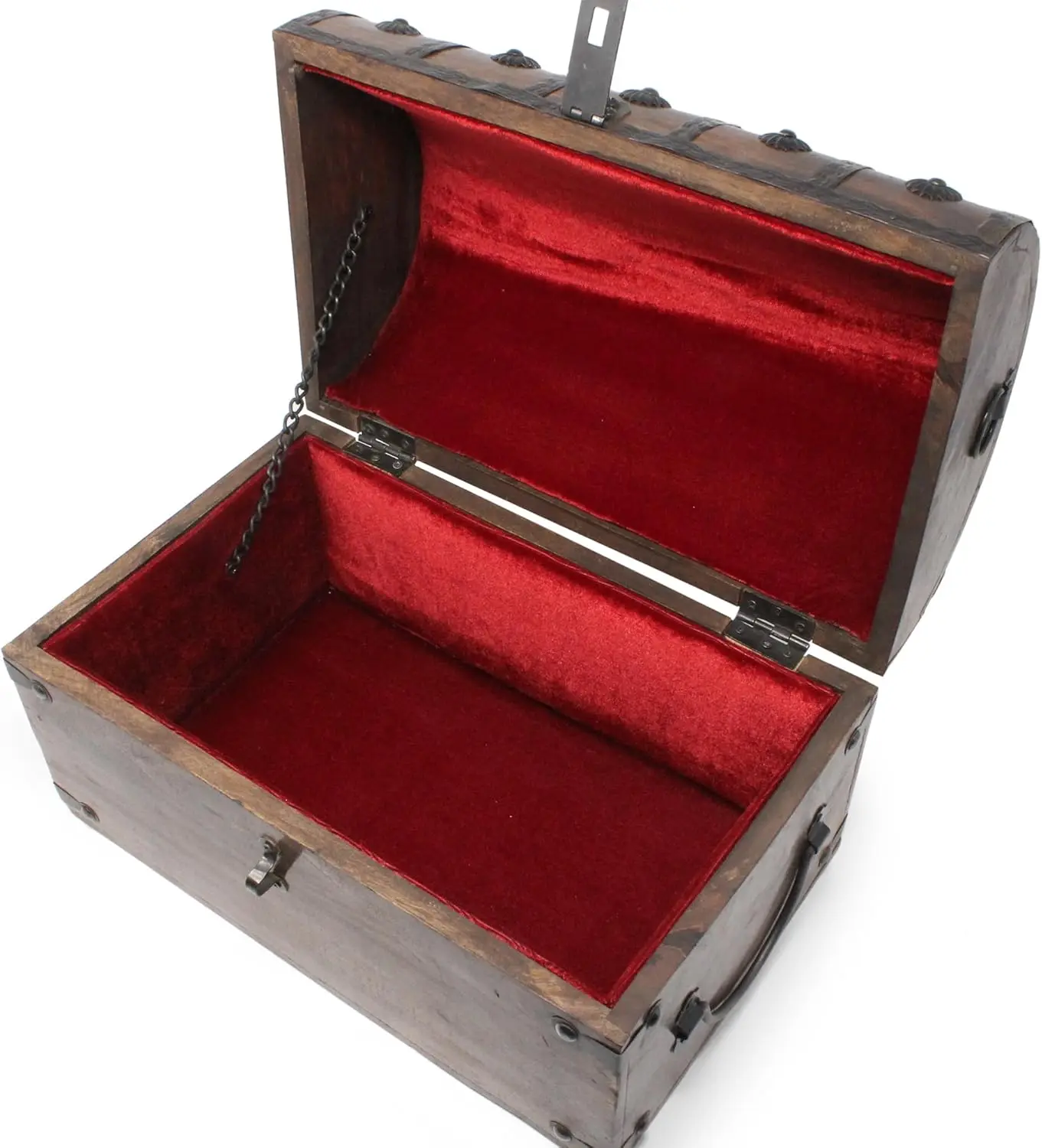 Cofre del Tesoro de Madera Nautical Cove con Forro Acolchado de Terciopelo y Cerradura Antigua con llaves Esqueleto (Grande 13x8x8,75)