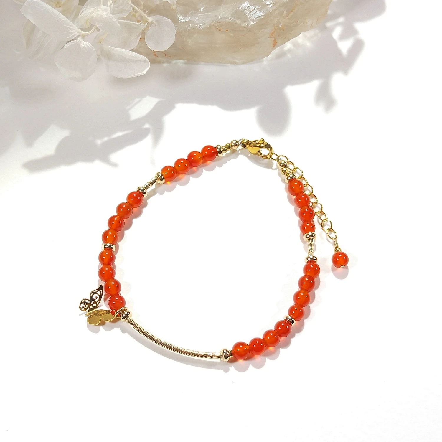 Lii Ji Carnelian Natural Stone 4mm American 14K Gold Filled Charms Handmade Bracelet