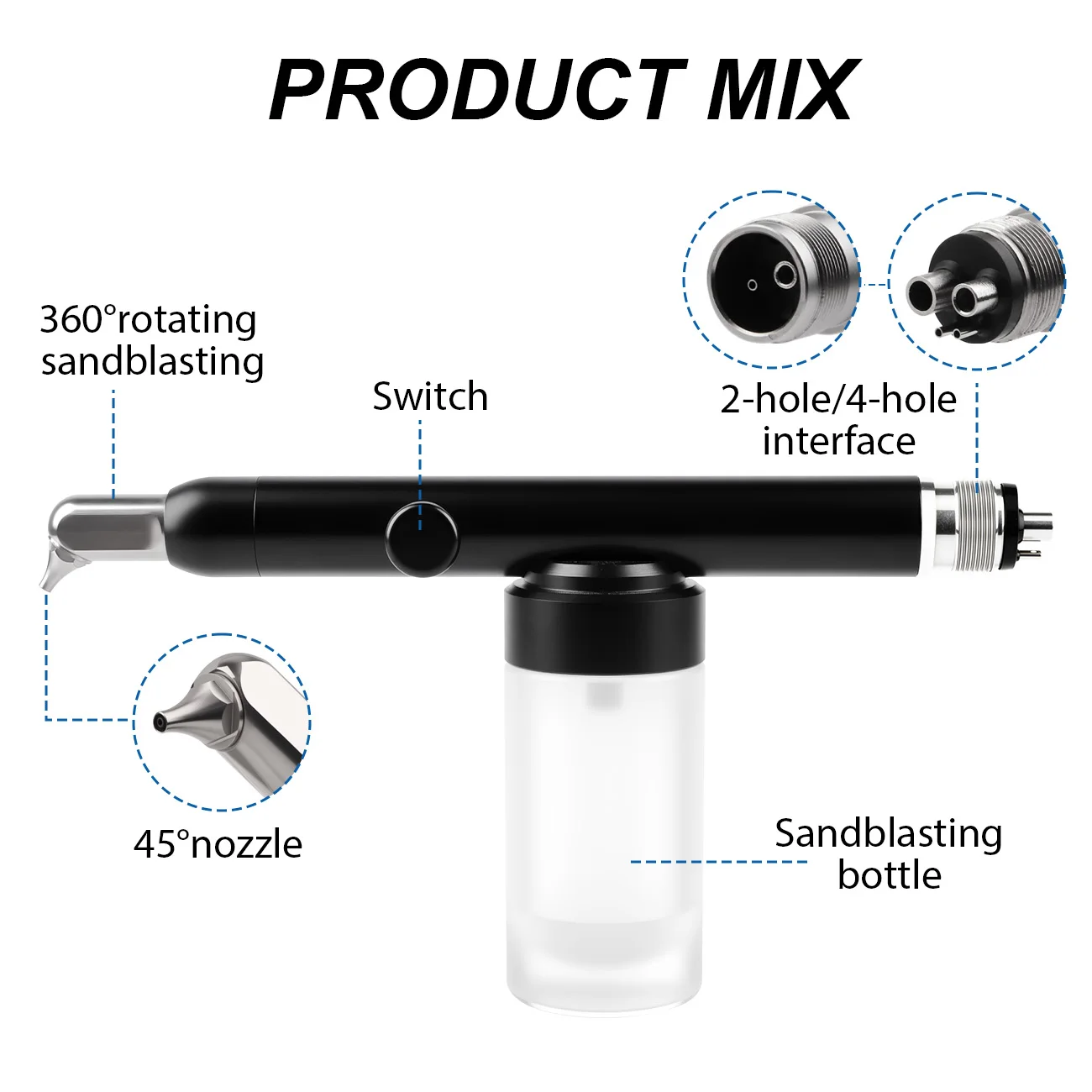 Dental Aluminum Oxide Micro Blaster no/with Water Spraying Sandblasting Microetcher Sandblasting Alumina Dental tool Metal Shell