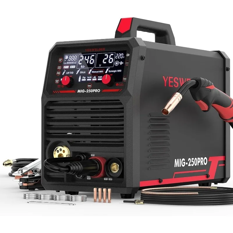 YESWELDER MIG-250 PRO Aluminum MIG Welder, 250Amp 220V Advanced Digital Display, MIG/Pulsed MIG/Flux Core/Spool Gun