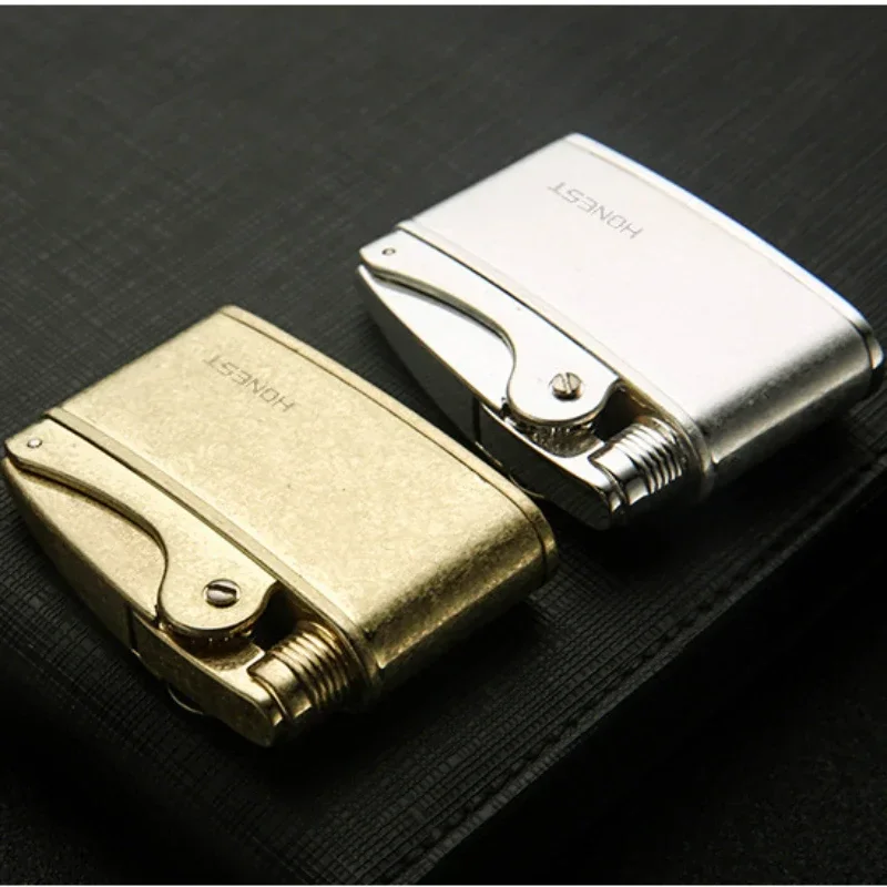 2024 New HONEST Metal Vintage Vintage Grinding Wheel Open Fire Kerosene Lighter Retro Press Ignition Windproof Lighter Smoking