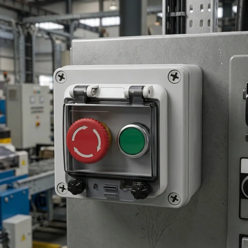 Waterproof Stop Switch Box Double Button 1NO 1NC IP67 ABS Housing For Outdoor Industrial Machine Control Electrical Parts
