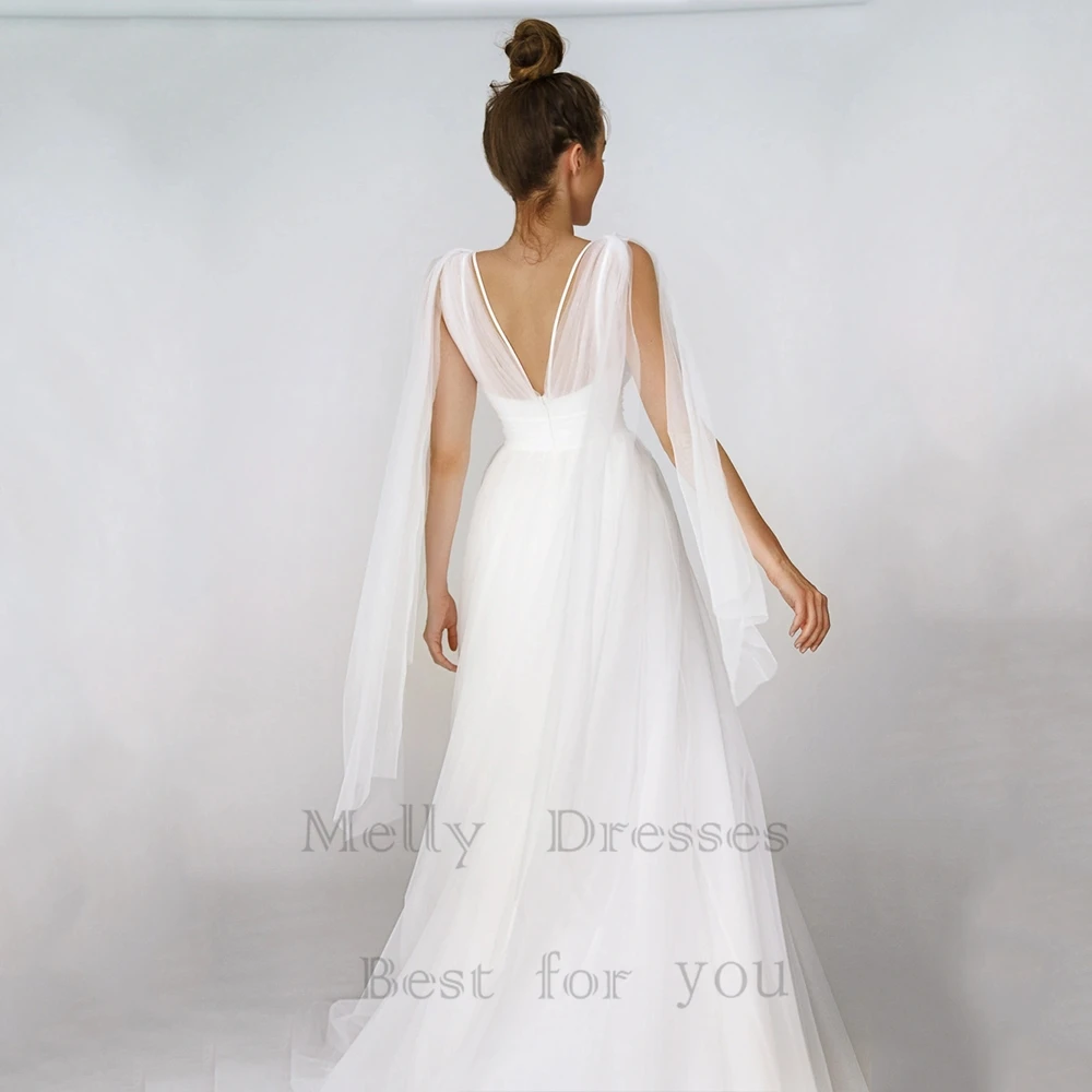 Lvory Spaghetti Strap Wedding Dresses With Side Silt Simple Sleeveless Bridal Gown With Tulles For Woman New Vestido De Novia