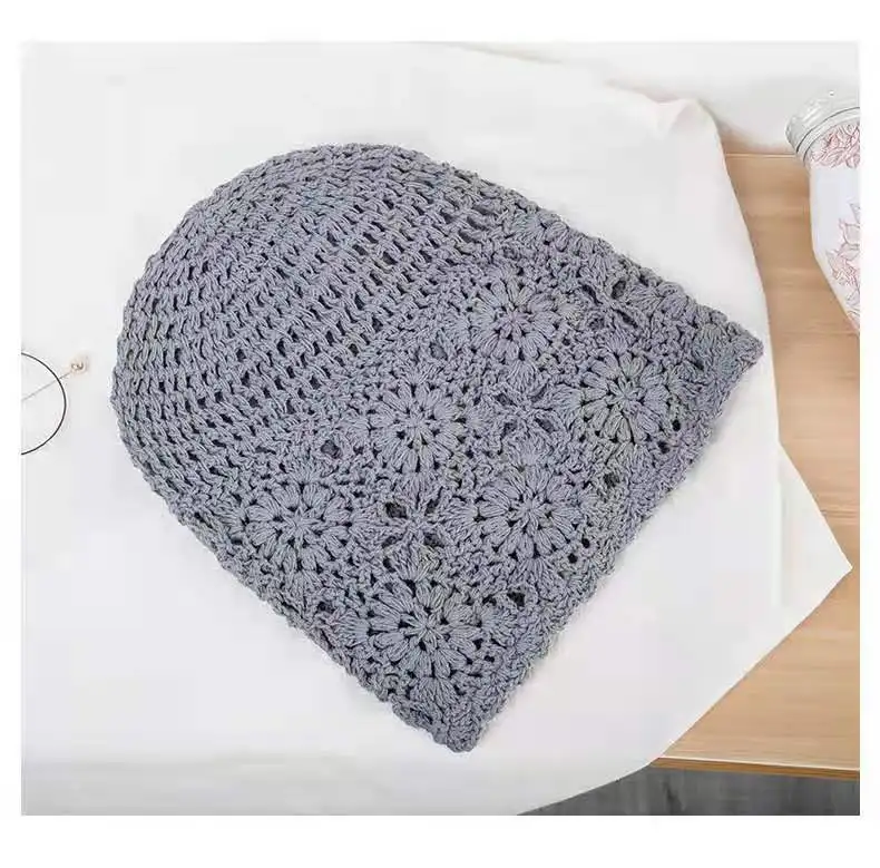 Crochet Hollow Out Thin Fashion Handmade Beanie Hat for Women, Spring and Summer Cotton Knit Cap, Unisex Skullies & Beanies