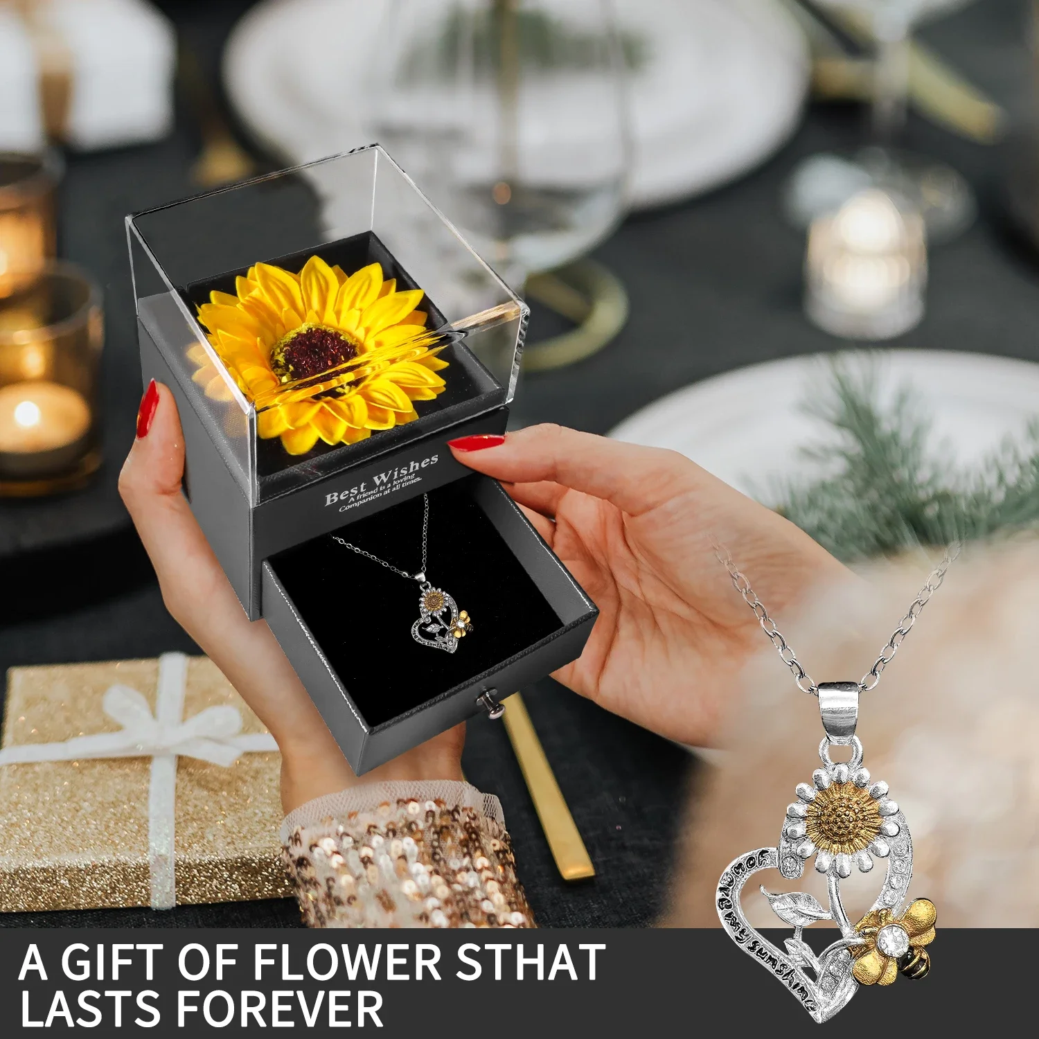 

Artificial Flower Gift Box Acrylic Jewelry Drawer Case With Necklace Romantic Accessories For Women Girlfriend Aniversary Gift