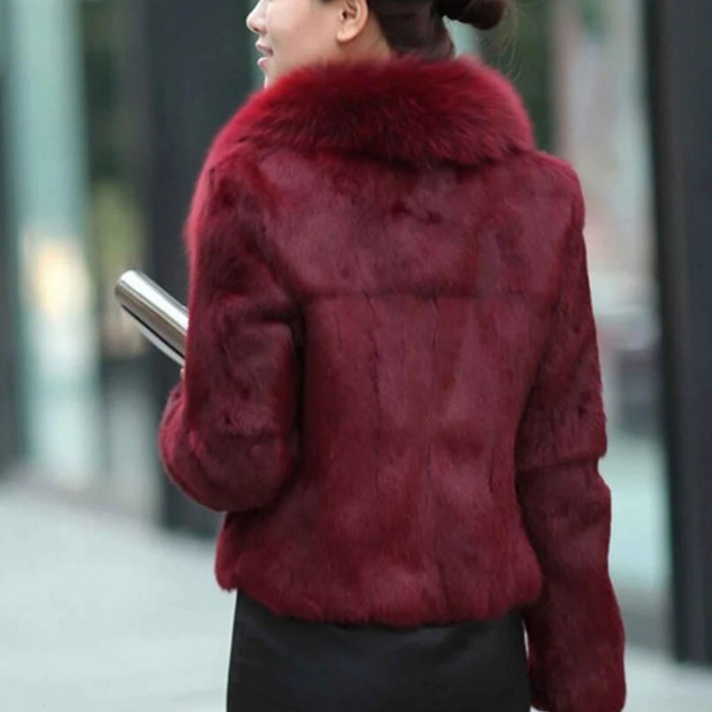 Women imitation fur tops fashion slim fur outwear Ladies short soft collar rabbit fur overcoats autumn winter