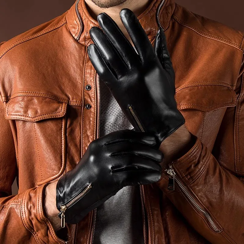 100% Real Leather Gloves Women/Men Winter Plus Fleece Imported Goatskin Touch Screen Gloves Man Outdoor Riding Windproof Gloves
