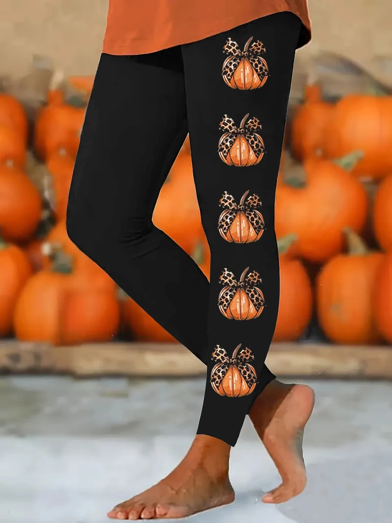 528   Women's High Elastic Casual Pants Halloween Print Tight Pants Wearable All Seasons