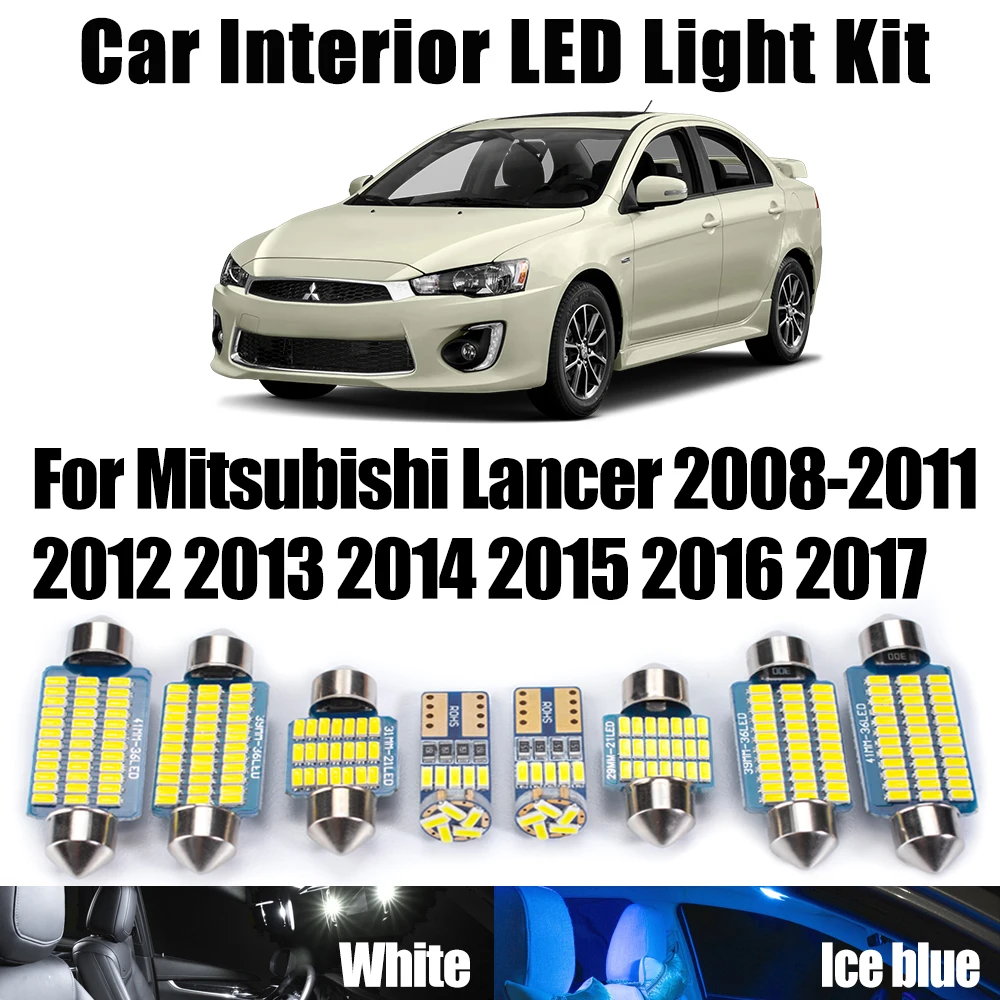 8Pcs For Mitsubishi Lancer 2008- 2013 2014 2015 2016 2017 Car Lighting Canbus LED Interior Map Dome Reading Trunk Bulb Light Kit