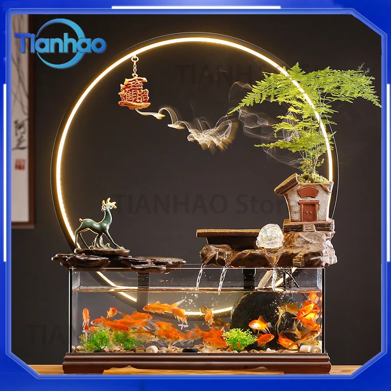 Circulating Water Fountain Ornament for Aquariums Home Living Room Office Desk Decoration Housewarming and Business Opening