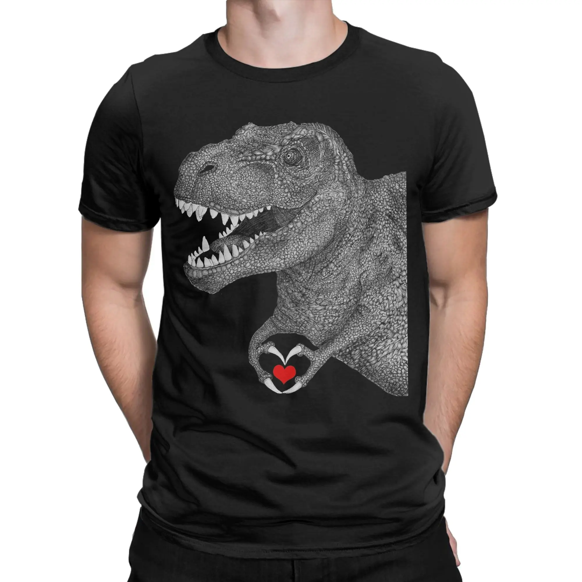 Men's T-Shirt T-Rex Love Dinosaur Creative Pure Cotton Tee Shirt Short Sleeve  T Shirts Crewneck Tops Plus Size