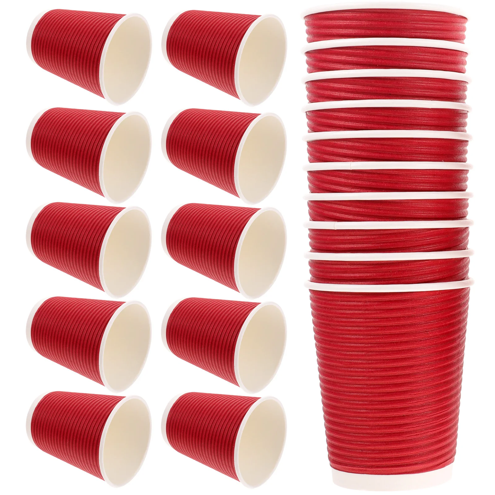

50Pcs Double Layer Corrugated Paper Coffee Cups Thick Disposable Hot Beverage Cups for Home Office Milk Drinking
