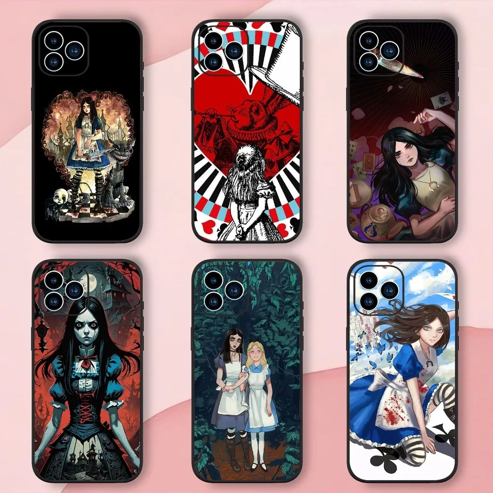 Gra Alice szaleństwo zwraca etui na telefon dla iphone13 12 11 14 15 Pro Max XS Max XR X 14 15Plus czarny silikonowy miękkie etui