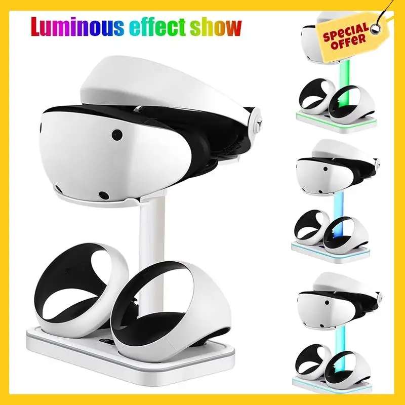محطة شحن ABDE لـ PS VR2 مع ضوء RGB، قاعدة شحن عمودية تدعم ملحقات عرض سماعة الرأس PSVR2
