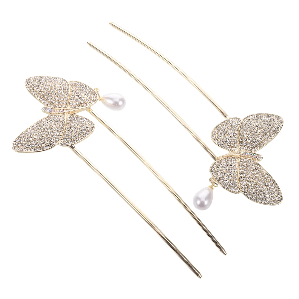 

2 Pcs Hairpin and Combing Accessories Chignon French Chopsticks Golden Alloy Miss