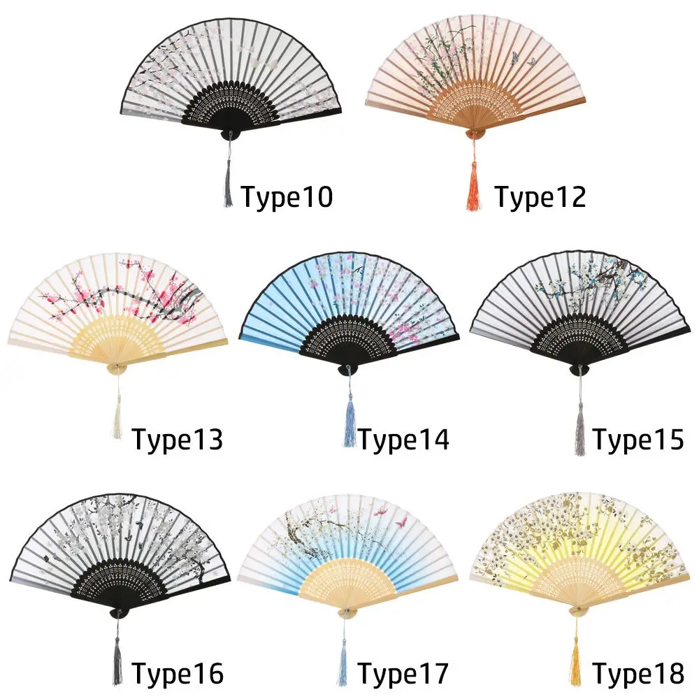 Craft Flower Pattern Desktop Ornaments Elegent Bamboo Folding Fan Dance Performance Props Chinese Style Painting Handheld Fan