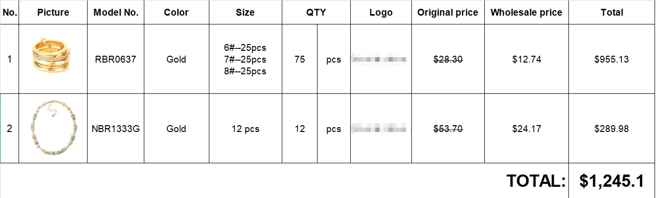 

Индивидуальный оптовый заказ для кольца и ожерелья